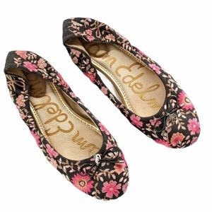 Sam Edelman Black and Pink Floral Flats